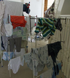 Ben's washing drying on the airer